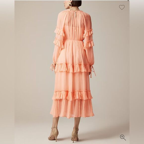 NWT J CREW Tiered ruffle dress in chiffon Glowy Peach - Picture 6 of 8